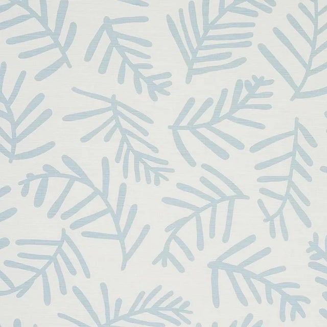 Sample - Schumacher X Caroline Z Hurley Tiah Cove Fabric in Blue Leaf For Sale