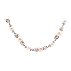 Vintage 18k White Gold 13mm South Sea Pearl & Diamond Choker Necklace