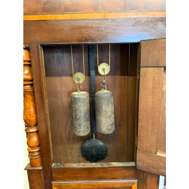 19th Century English Mahogany Inlaid Wide-Body Tall Case Clock With Hand-Painted Dial, Circa 1860–1870 For Sale - Image 16 of 17