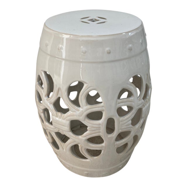 White Glazed Ceramic Boho Chic Garden Seat For Sale