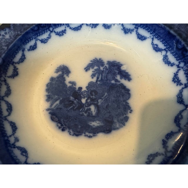 Antique English Watteau Flow Blue Porcelain Covered Serving Dish Tureen For Sale - Image 6 of 12