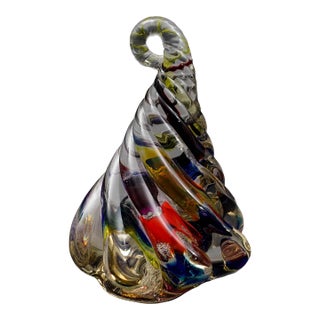 Signed Multicolor Hand Blown Studio Art Glass Swirl Sculpture Paperweight For Sale