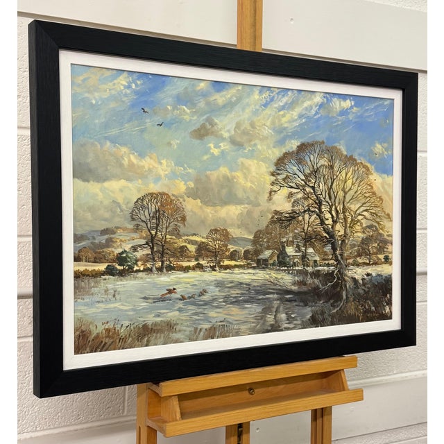 Wood John Miller Winter landscape with snow covered fields & farmhouse in the English Countryside 1985 Circa For Sale - Image 7 of 14