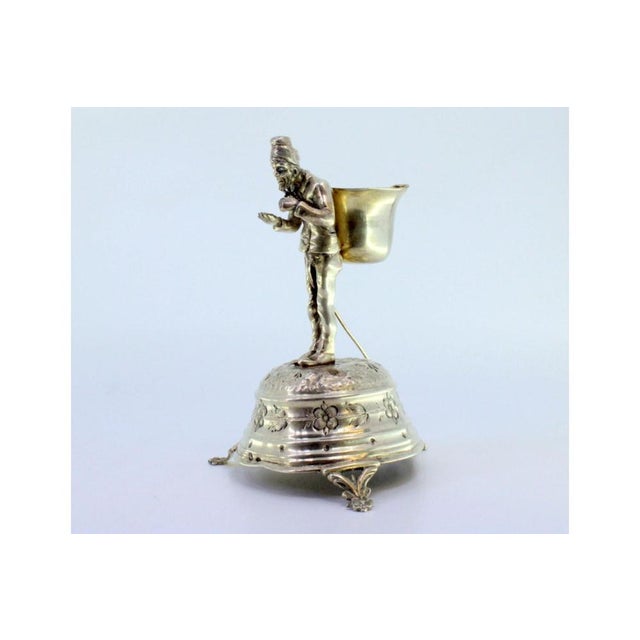 Silver Toothpick Holder with Man Carrying Basket, Engravings and Floral Motifs For Sale - Image 4 of 9