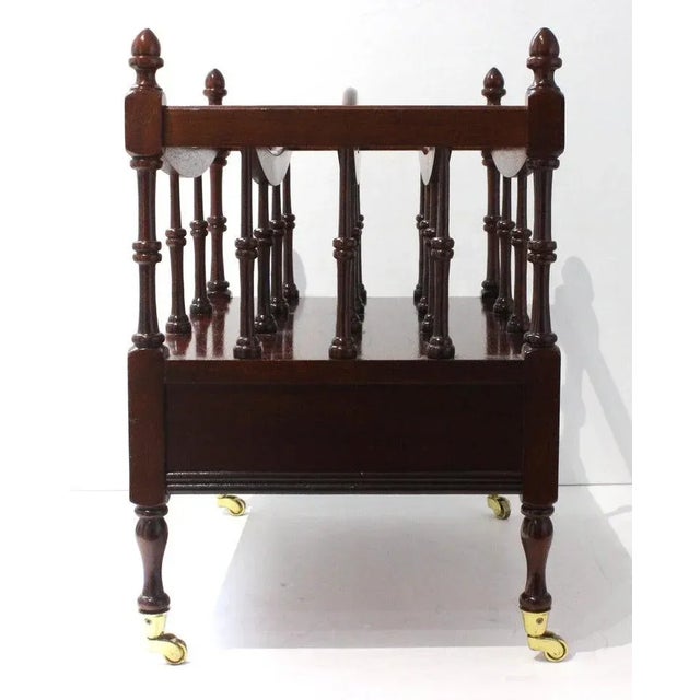 Brown Mid 20c English Regency Style Canterbury Magazine Stand in Mahogany and Polished Brass For Sale - Image 8 of 13