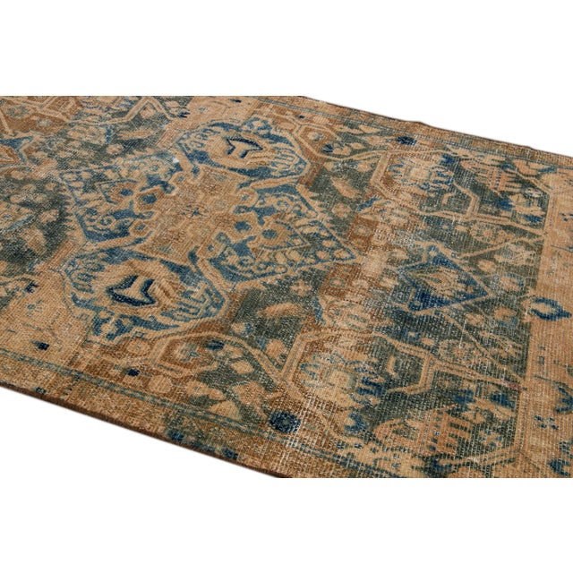 Textile Vintage Distressed Handmade Geometric Beige Wool Rug For Sale - Image 7 of 10