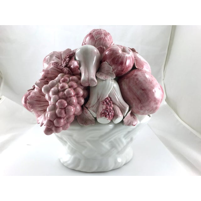 Pink Mid-Century Ceramic Woven Basket of Fruit Shades of Pink For Sale - Image 8 of 8