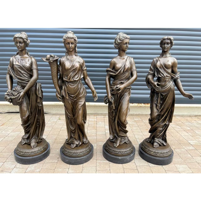 Late 20th Century Classical Greek Bronze Four Seasons Sculptures Greek Mythology Allegorical Figures - Set of 4 For Sale In Dallas - Image 6 of 12