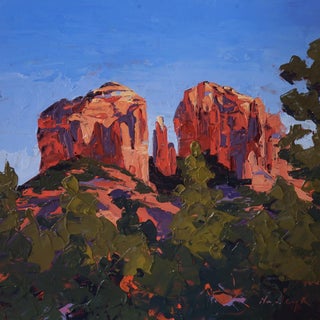 Evening Cathedral, Sedona by Hadley Rampton | Oil on Masonite Landscape of red rock formations. For Sale