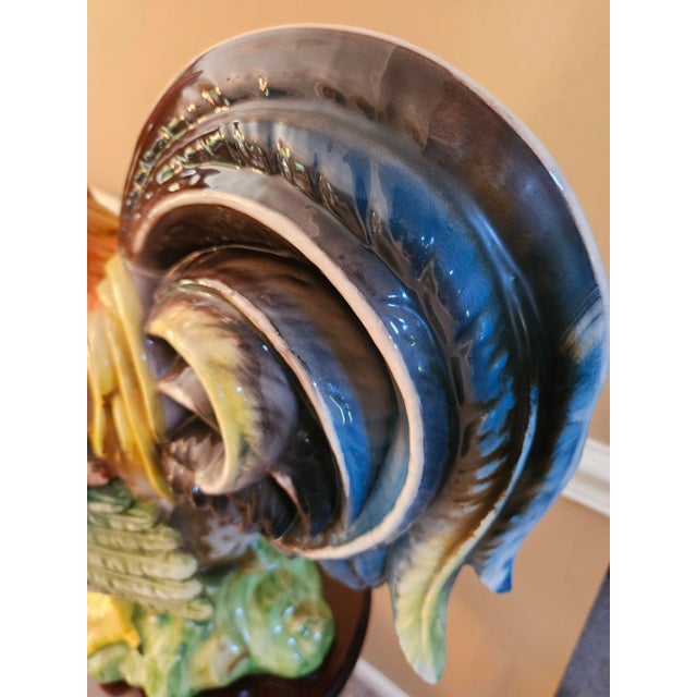 Vintage ceramic Majolica rooster. Monumental in size, stands 25 inches tall. Wonderful hand painted glaze in vibrant...