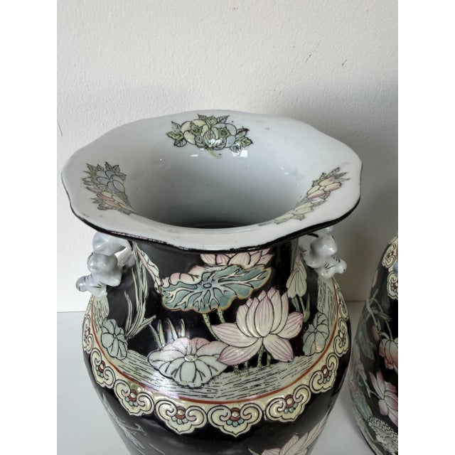 Vintage Chinese Hand-Painted Porcelain Vases – A Pair/ Sold For Sale - Image 10 of 12