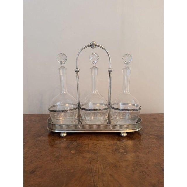 Glass Antique Edwardian Glass Decanters and Silver Plated Stand, 1900, Set of 4 For Sale - Image 7 of 7