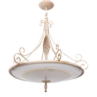 Large Wrought Iron & Glass Chandelier, France, 1950s For Sale