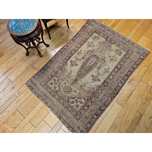 19th Century Persian Kerman Lavar Pictorial Rug, Hand-Knotted Wool, Tree of Life Pattern, Tan & Red, 4x6 For Sale - Image 14 of 14