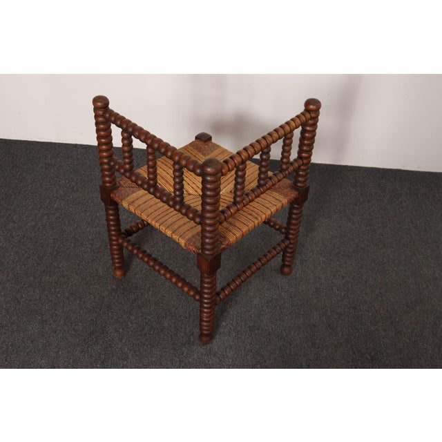 Diminutive Antique French 19th Century Bobbin Corner Chair With Rush Seat For Sale - Image 18 of 18
