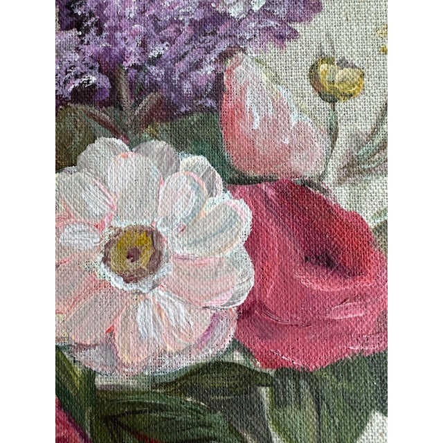 ‘Vintage Garden” 8x10 Traditional Botanic Inspired Pink and Purple Floral Painting on Natural Linen Canvas Framed in...