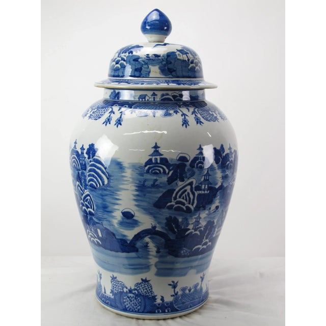Chinese Large Chinese Blue and White Porcelain Ginger Jar With Hand Painted Scenery For Sale - Image 3 of 11