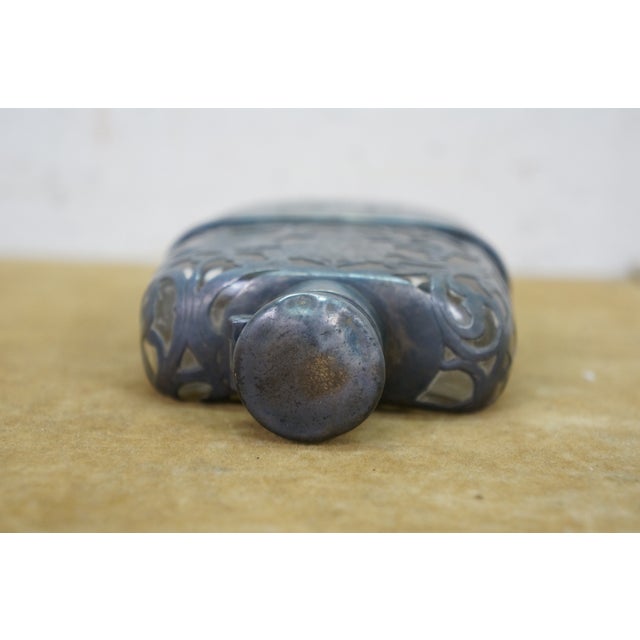 Metal Antique Art Nouveau Sterling Silver Grapevine Pocket Hip 3/4 Pint Flask 5" For Sale - Image 7 of 15