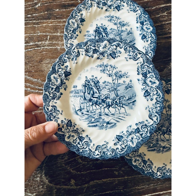 Charming set of three vintage Johnson Brothers Coaching Scenes Blue bread and butter plates, made in England. Each plate...