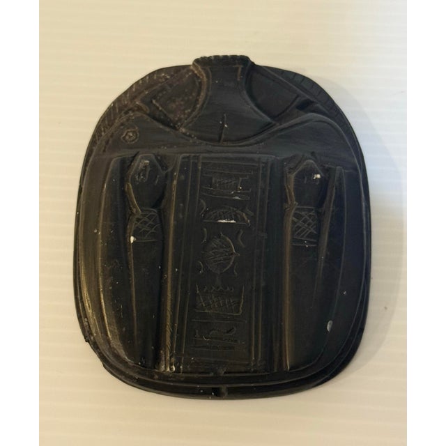 Gemstone Vintage Egyptian Hand-Carved Black Serpentine Stone Scarab Plaque With Hieroglyphic Motifs For Sale - Image 7 of 12