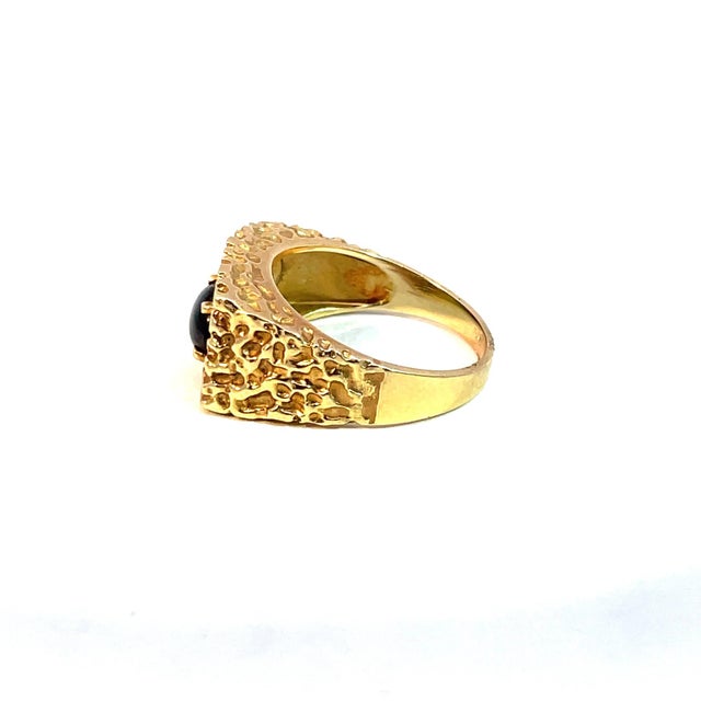 Vintage 14k Yellow Gold Oval Cat's Eye Chrysoberyl and Diamond Ring, Size 9.25 For Sale - Image 4 of 7