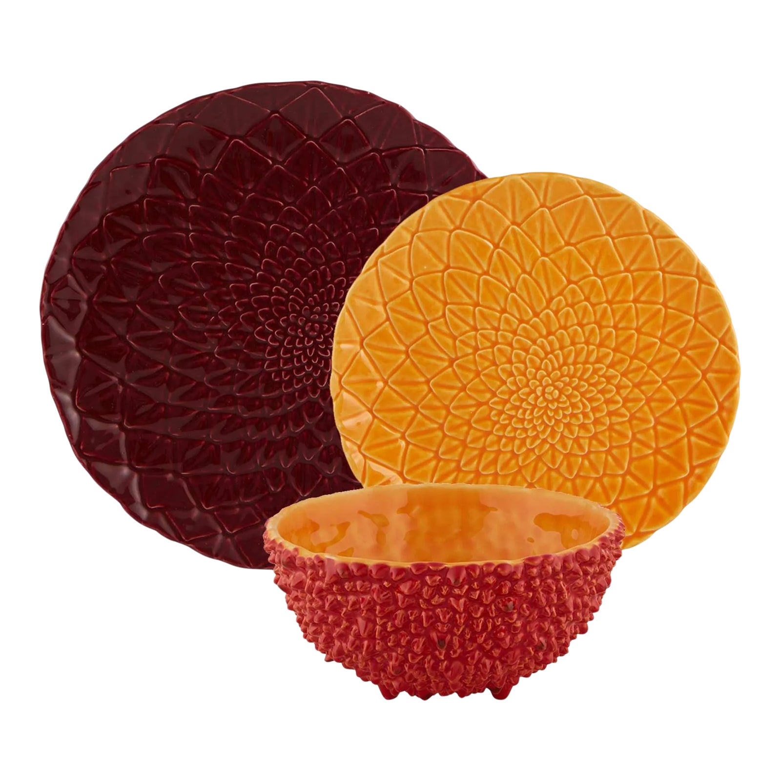 Bordallo Pinheiro Amazonia Dinnerware Set with Red Bowl in 3 Pieces Chairish