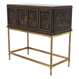 Drexel Heritage Chinoiserie Black Lacquer and Gold Brass Stand For Sale