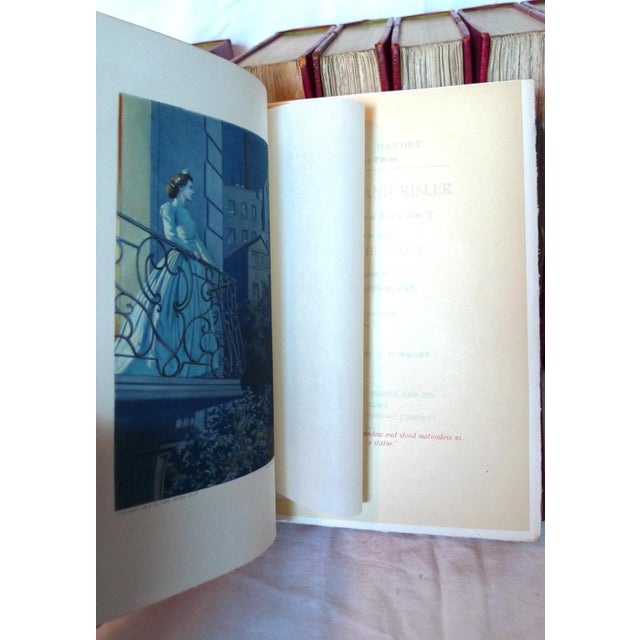 Animal Skin Late 19th Century Illustrated Red Leather Volumes, the Works of Alphonse Daudet - 11 Books. For Sale - Image 7 of 13