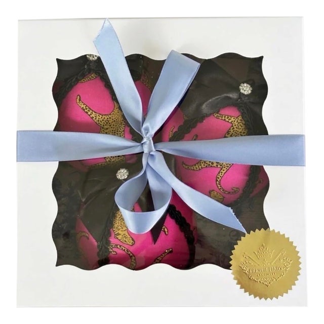 Handcrafted Hot Pink Leopard Cotton Ornaments – Set of 3, Gift Boxed For Sale