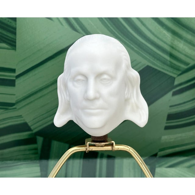 This lamp finial features a cast likeness of Founding Father Benjamin Franklin mounted on bronze hardware sized to fit a...