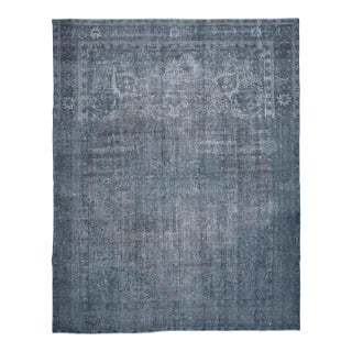 1970s Vintage Persian Handmade Wool Cotton Blue Area Rug For Sale