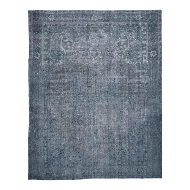 1970s Vintage Persian Handmade Wool Cotton Blue Area Rug For Sale