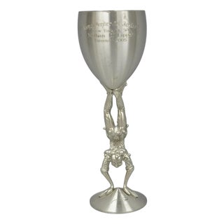 Vintage Royal Order of Jesters Figural Pewter Metal Award Goblet Chalice For Sale