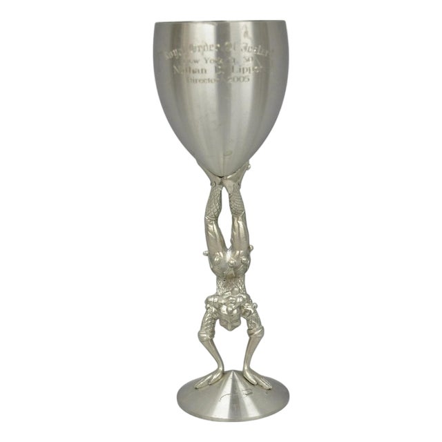 Vintage Royal Order of Jesters Figural Pewter Metal Award Goblet Chalice For Sale
