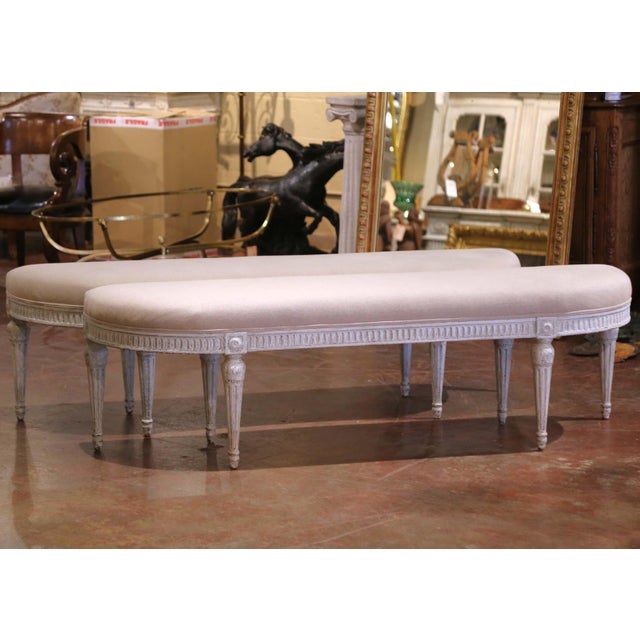 Complete your entryway or living room with this elegant pair of antique painted benches. Crafted in France, circa 1890 and...