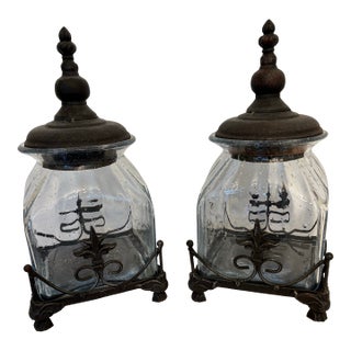 Vintage Tuscan or Mediterranean Style Decorative Kitchen Canisters - A Pair For Sale