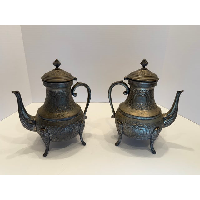 Ornate Antique Middle Eastern Silver Plated 4-Piece Tea & Coffee Service Set For Sale - Image 4 of 8