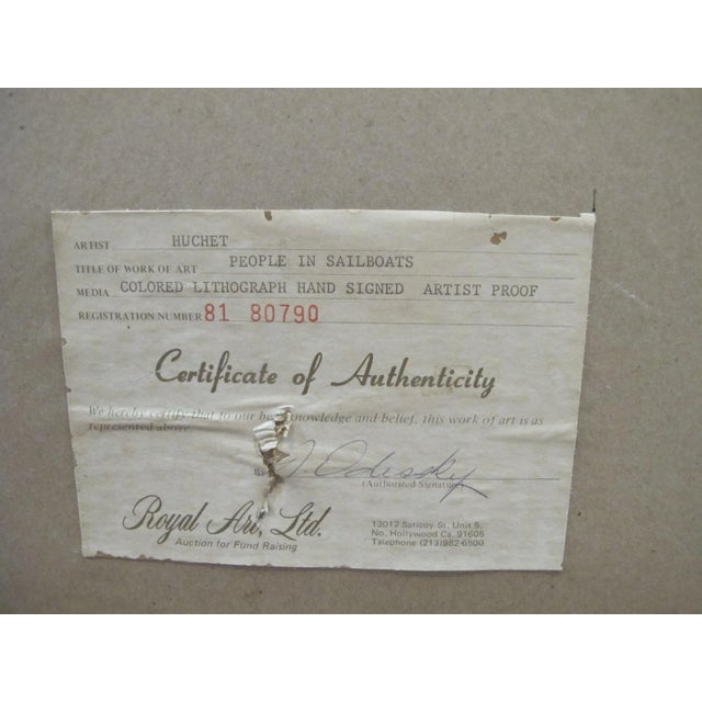 Printmaking Materials Urbain Huchet Coastal Signed Artist Proof Colored Lithograph People in Sailboats For Sale - Image 7 of 8