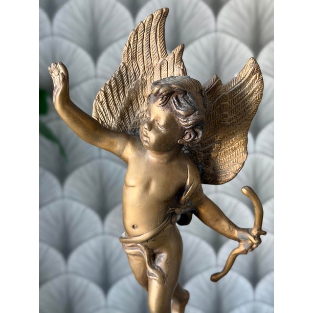 Auguste Moreau Antique Art Nouveau Brass Cherub Cupid Angel Statue Sculptures in the Style of A. Moreau - A Pair For Sale - Image 4 of 12