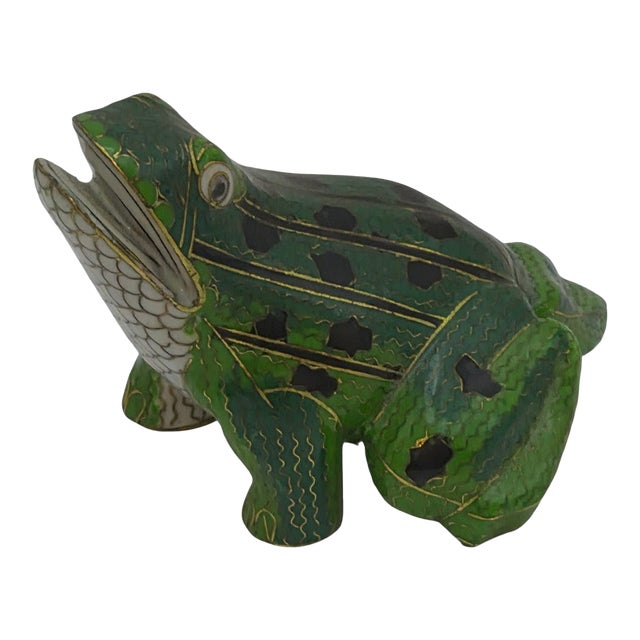 Whimsical Cloisonne Hand Painted Enamel Frog Figurine For Sale