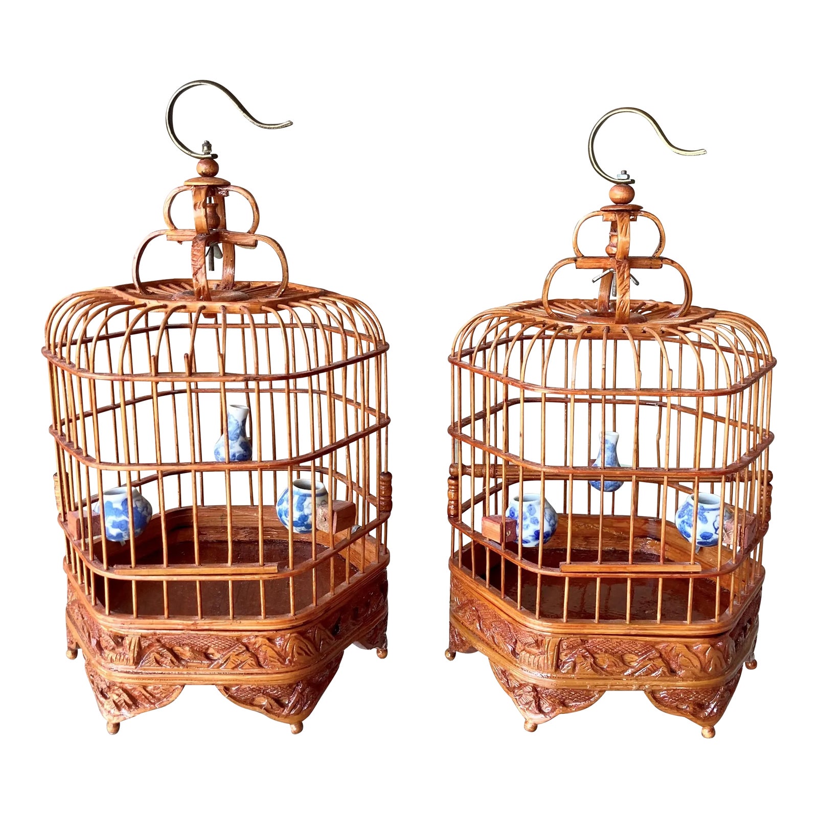 Late 20thCentury Petite Chinese Bamboo & Rattan Decorative Birdcages