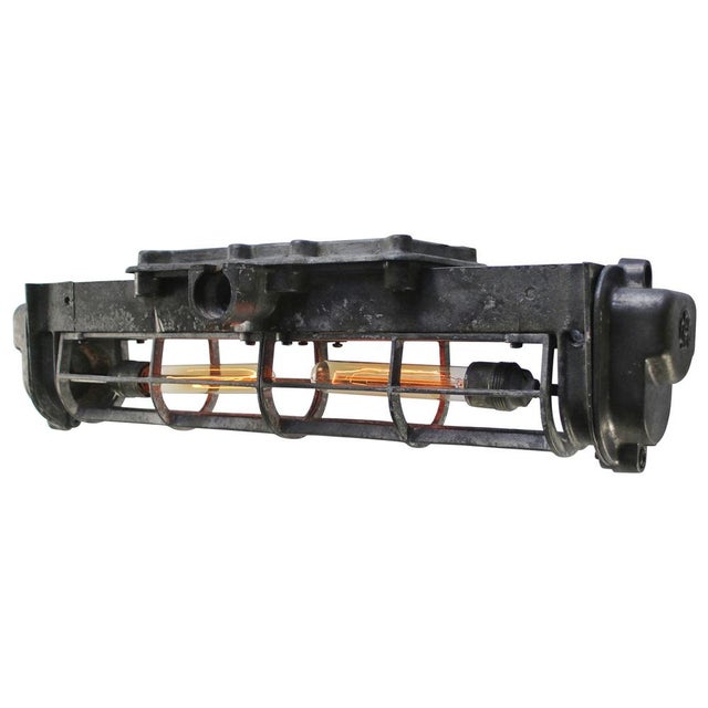 Vintage Industrial Grey Cast Aluminium Pendant Lamp from Caec, 1948 For Sale - Image 4 of 6