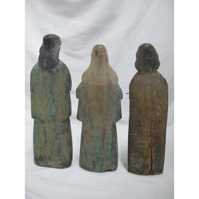 Figurative Spanish Colonial Santos Polychrome Carved Wood Saint & Jesus Icon Set of 3 For Sale - Image 3 of 14