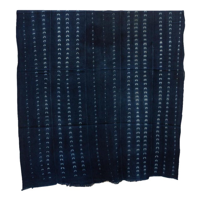 Vintage African Mossi "Sahelian Ripple" Indigo Throw For Sale