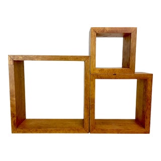 1980s Vintage Boho Chic Teak Shadow Box Wall Shelves - Set of 3. For Sale