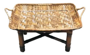 Ralph Lauren Woven Rattan Tray Top and Bamboo Cocktail Table
