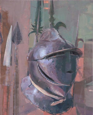 Fleer by Elena Burykina | Oil on panel Helmet and spears on display
