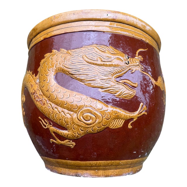 "Antique Quing Shiwan-Style Dragon Egg Pot Jardinière For Sale