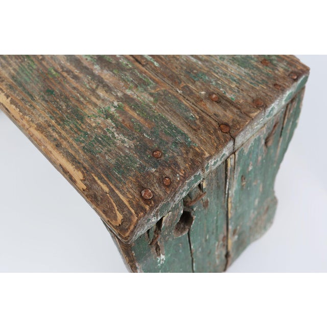 Industrial Green Wooden Stool, France, 1900s, 1890s For Sale - Image 5 of 12