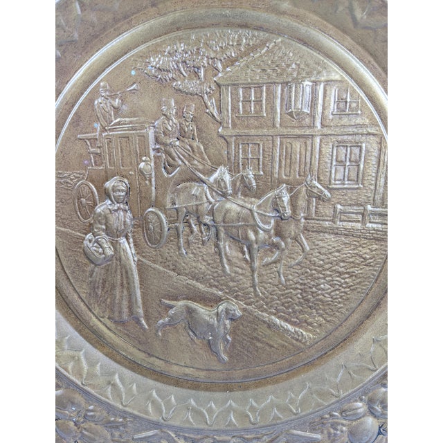 Vintage English Embossed Brass Wall Charger With Horse-Drawn Coach Scene, 23" For Sale - Image 13 of 15